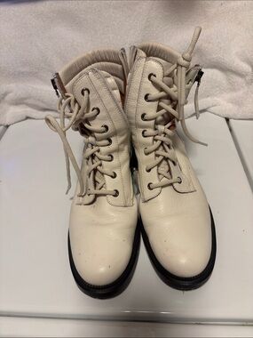 Aquatalia Lace-Up Cream Leather Boots